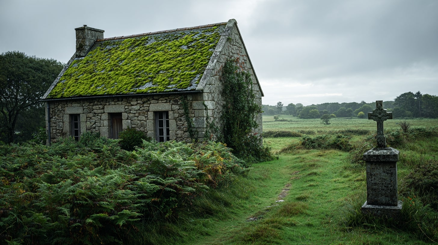 Maisons en pierre, calvaires et chapelles typiques du patrimoine breton